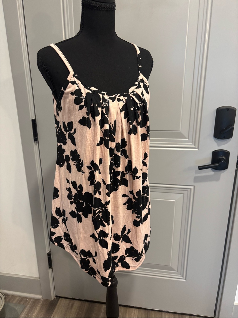 BEPEI Pink Floral Cami Tank Top with Black Print